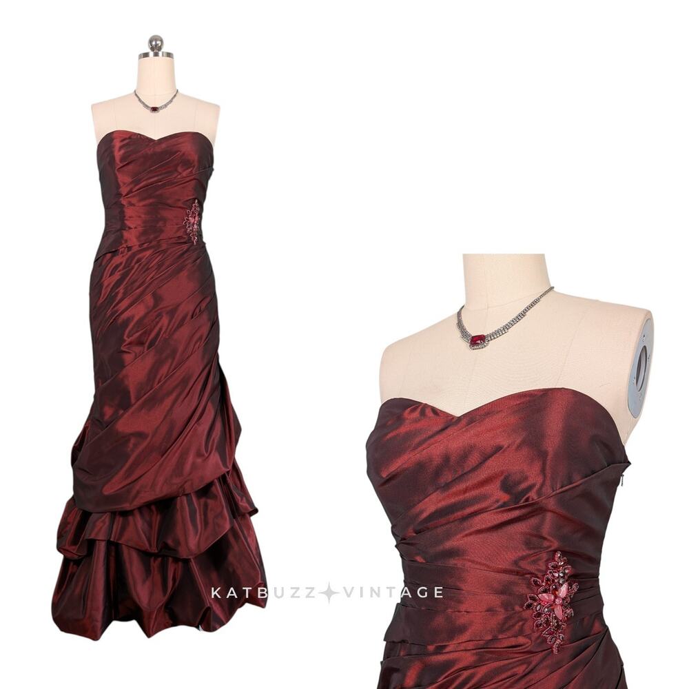 Vintage Jovani Prom Dress Maxi Gown M Red Glam Princess Strapless Mermaid Goth